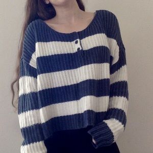 American Eagle Blue and White Striped Knit Sweater